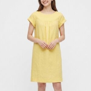Uniqlo Linen Cotton Shift Dress Womens XS Yellow Chic Prairie Feminine Summer